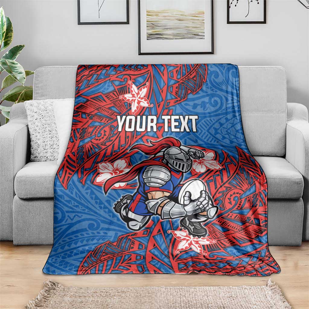Personalised Newcastle Knights Blanket Polynesian Tribal Pattern With Rugby Knight Mascot Art