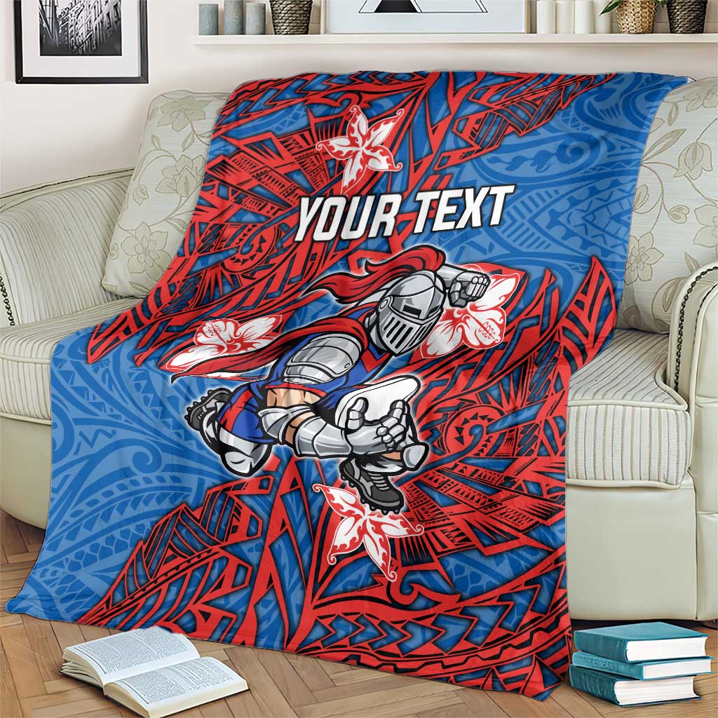 Personalised Newcastle Knights Blanket Polynesian Tribal Pattern With Rugby Knight Mascot Art