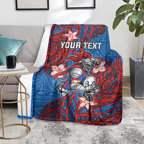 Personalised Newcastle Knights Blanket Polynesian Tribal Pattern With Rugby Knight Mascot Art