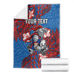 Personalised Newcastle Knights Blanket Polynesian Tribal Pattern With Rugby Knight Mascot Art