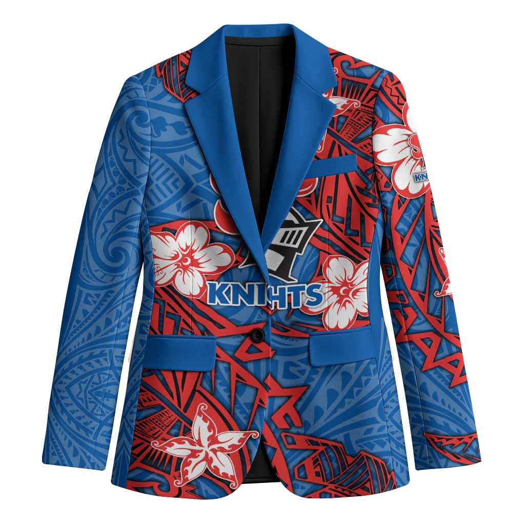Personalised Newcastle Knights Blazer Polynesian Tribal Pattern With Rugby Knight Mascot Art