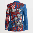 Personalised Newcastle Knights Blazer Polynesian Tribal Pattern With Rugby Knight Mascot Art