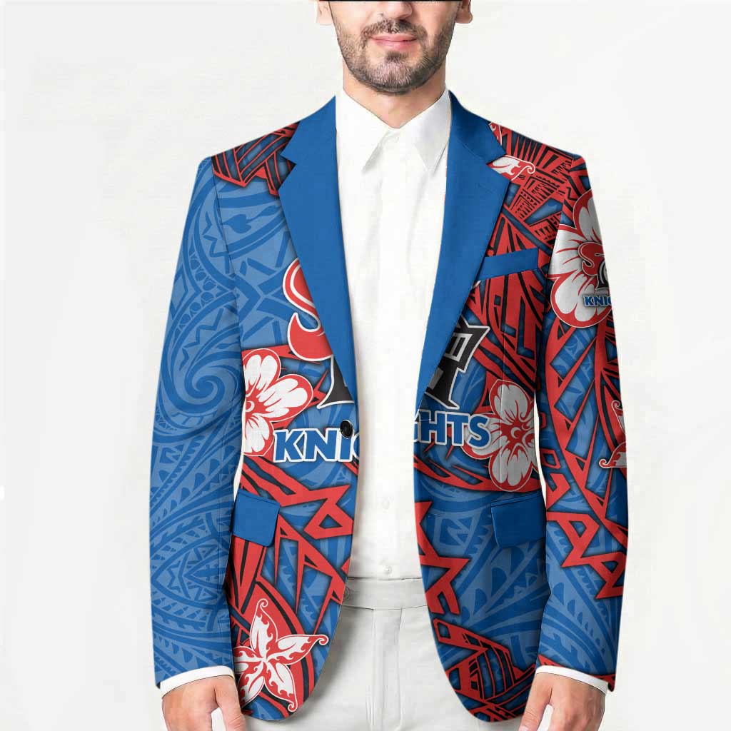 Personalised Newcastle Knights Blazer Polynesian Tribal Pattern With Rugby Knight Mascot Art