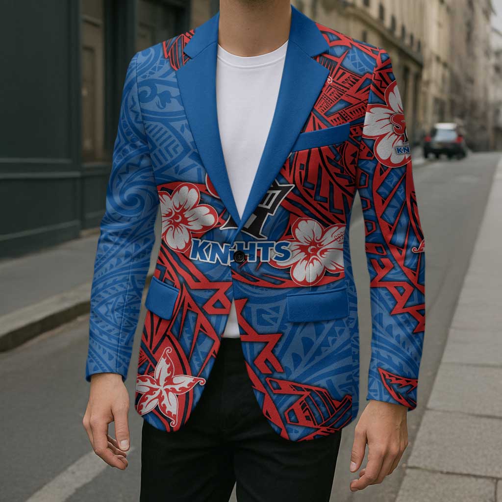 Personalised Newcastle Knights Blazer Polynesian Tribal Pattern With Rugby Knight Mascot Art