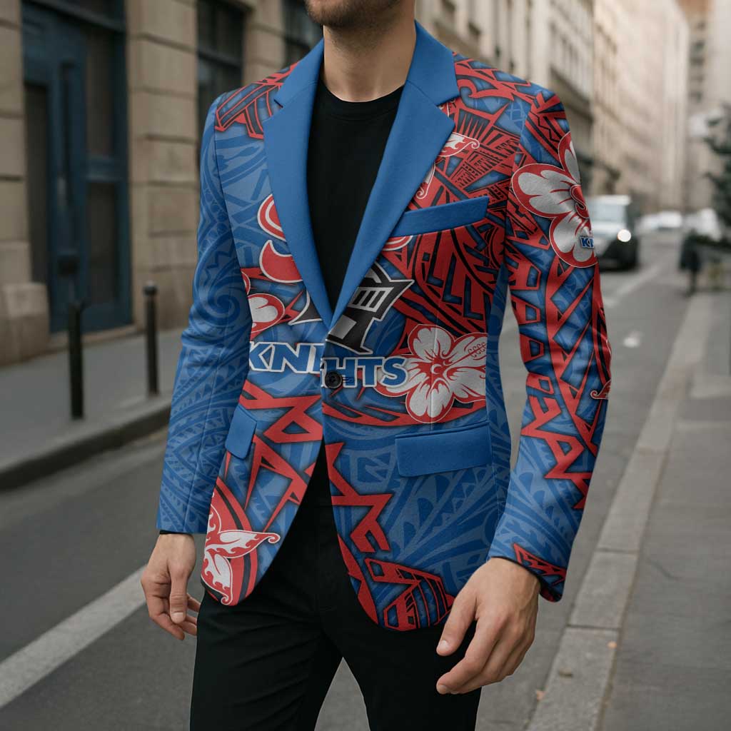 Personalised Newcastle Knights Blazer Polynesian Tribal Pattern With Rugby Knight Mascot Art