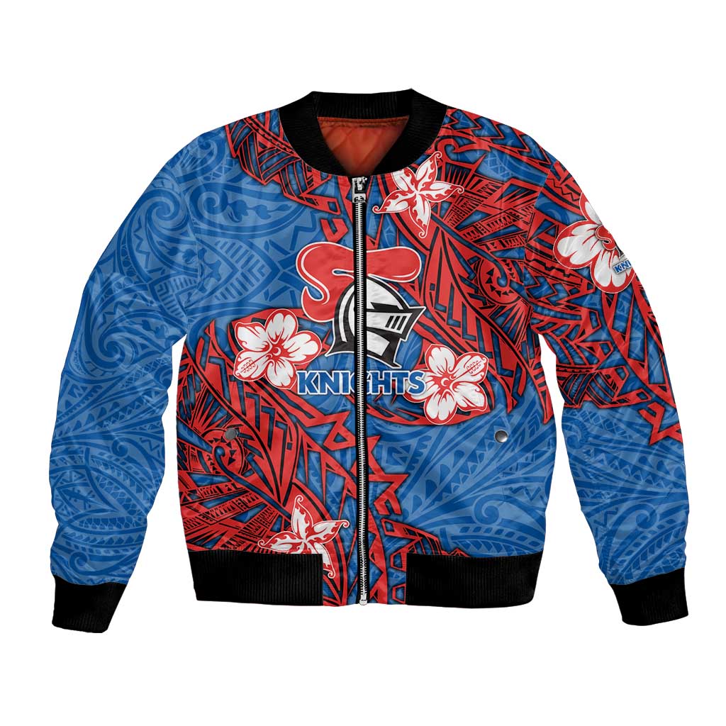 Personalised Newcastle Knights Bomber Jacket Polynesian Tribal Pattern With Rugby Knight Mascot Art