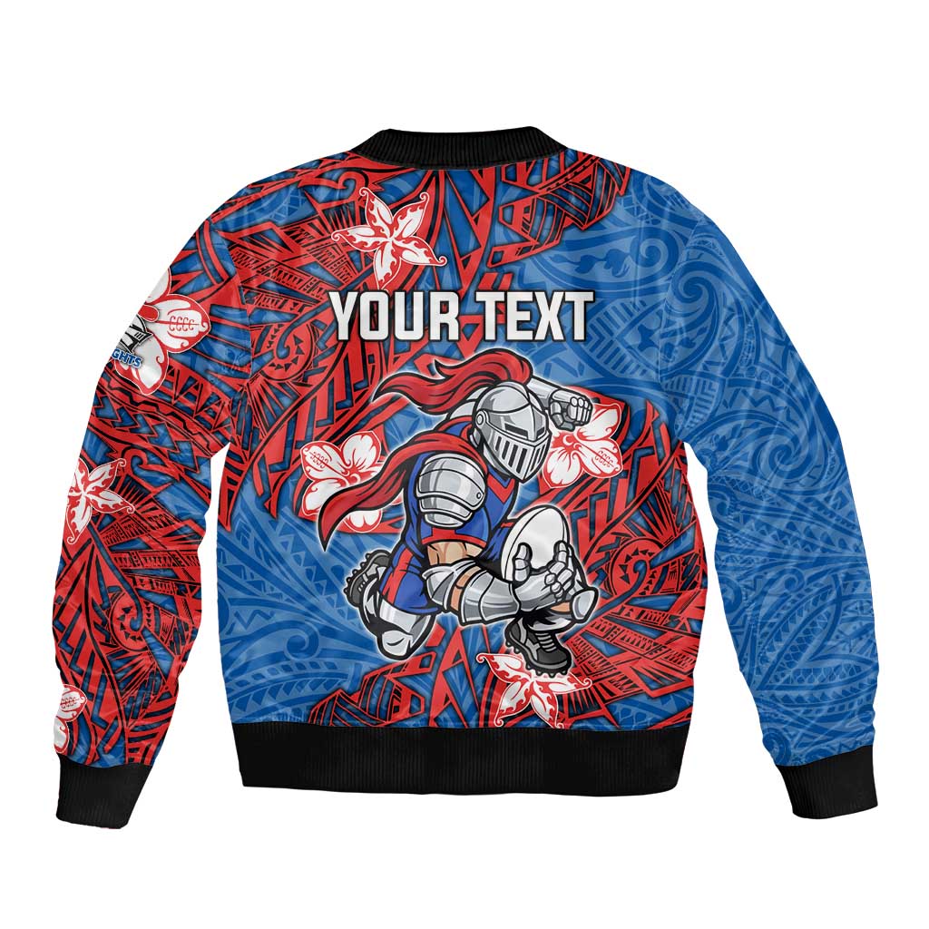 Personalised Newcastle Knights Bomber Jacket Polynesian Tribal Pattern With Rugby Knight Mascot Art