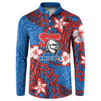 Personalised Newcastle Knights Button Sweatshirt Polynesian Tribal Pattern With Rugby Knight Mascot Art