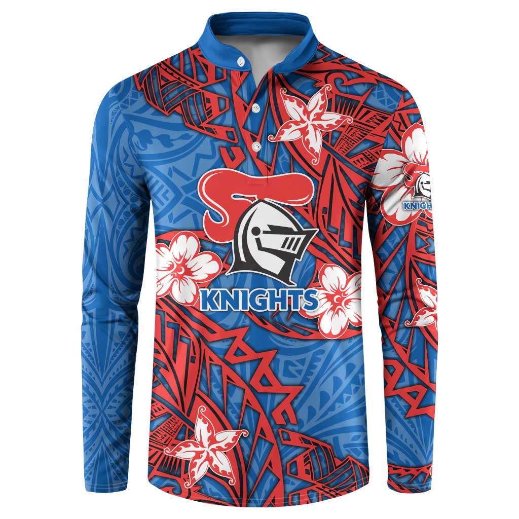 Personalised Newcastle Knights Button Sweatshirt Polynesian Tribal Pattern With Rugby Knight Mascot Art
