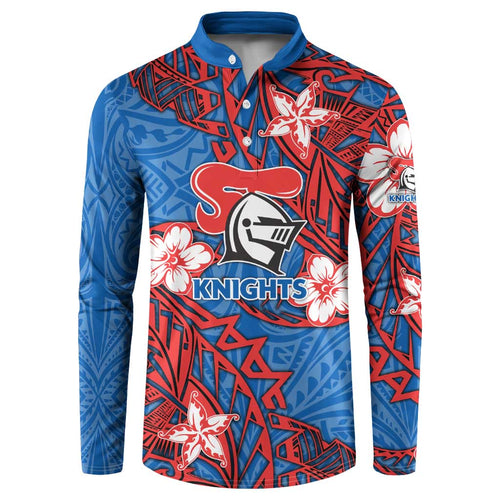 Personalised Newcastle Knights Button Sweatshirt Polynesian Tribal Pattern With Rugby Knight Mascot Art