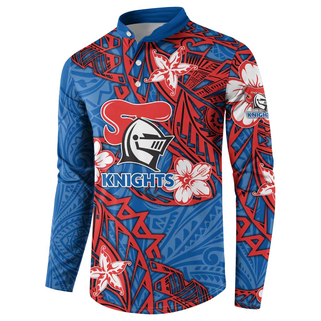 Personalised Newcastle Knights Button Sweatshirt Polynesian Tribal Pattern With Rugby Knight Mascot Art