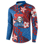 Personalised Newcastle Knights Button Sweatshirt Polynesian Tribal Pattern With Rugby Knight Mascot Art