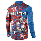 Personalised Newcastle Knights Button Sweatshirt Polynesian Tribal Pattern With Rugby Knight Mascot Art