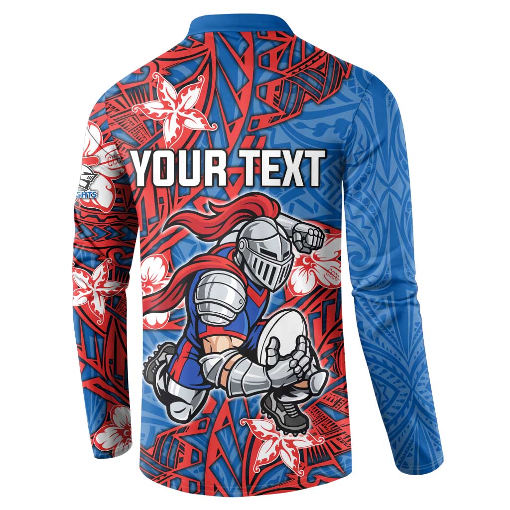 Personalised Newcastle Knights Button Sweatshirt Polynesian Tribal Pattern With Rugby Knight Mascot Art