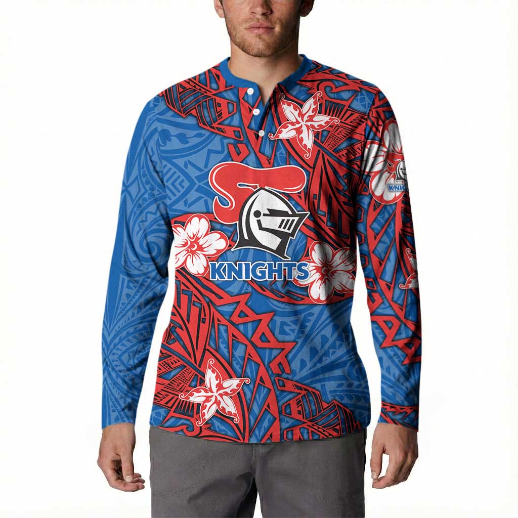 Personalised Newcastle Knights Button Sweatshirt Polynesian Tribal Pattern With Rugby Knight Mascot Art