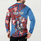 Personalised Newcastle Knights Button Sweatshirt Polynesian Tribal Pattern With Rugby Knight Mascot Art
