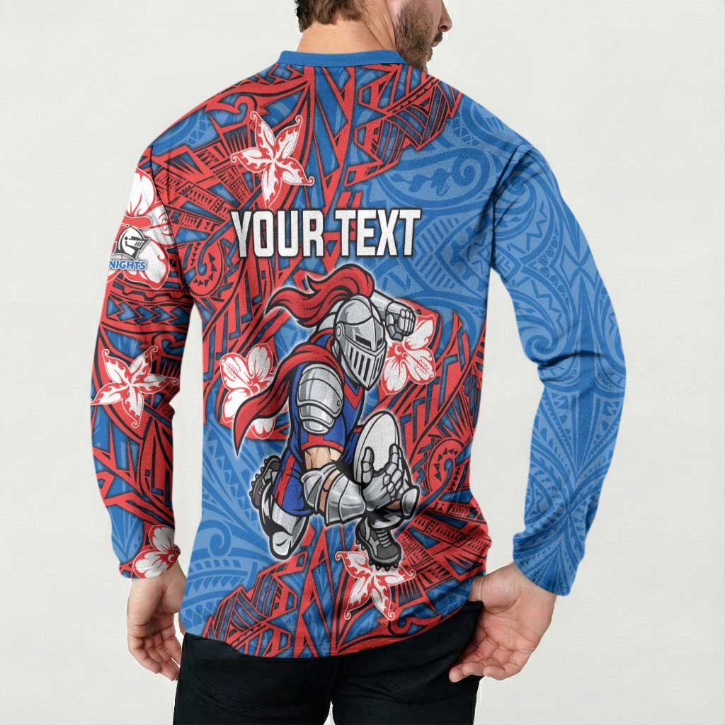 Personalised Newcastle Knights Button Sweatshirt Polynesian Tribal Pattern With Rugby Knight Mascot Art