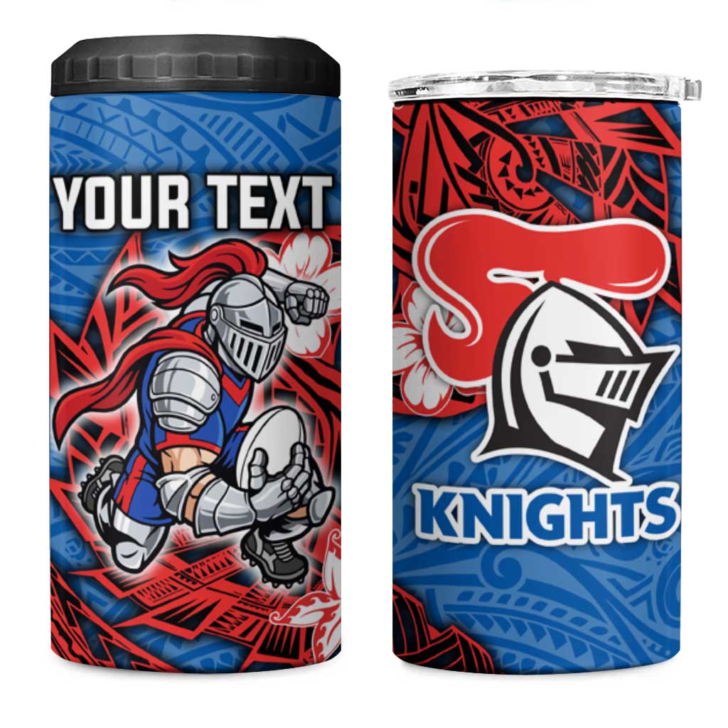 Personalised Newcastle Knights 4 in 1 Can Cooler Tumbler Polynesian Tribal Pattern With Rugby Knight Mascot Art