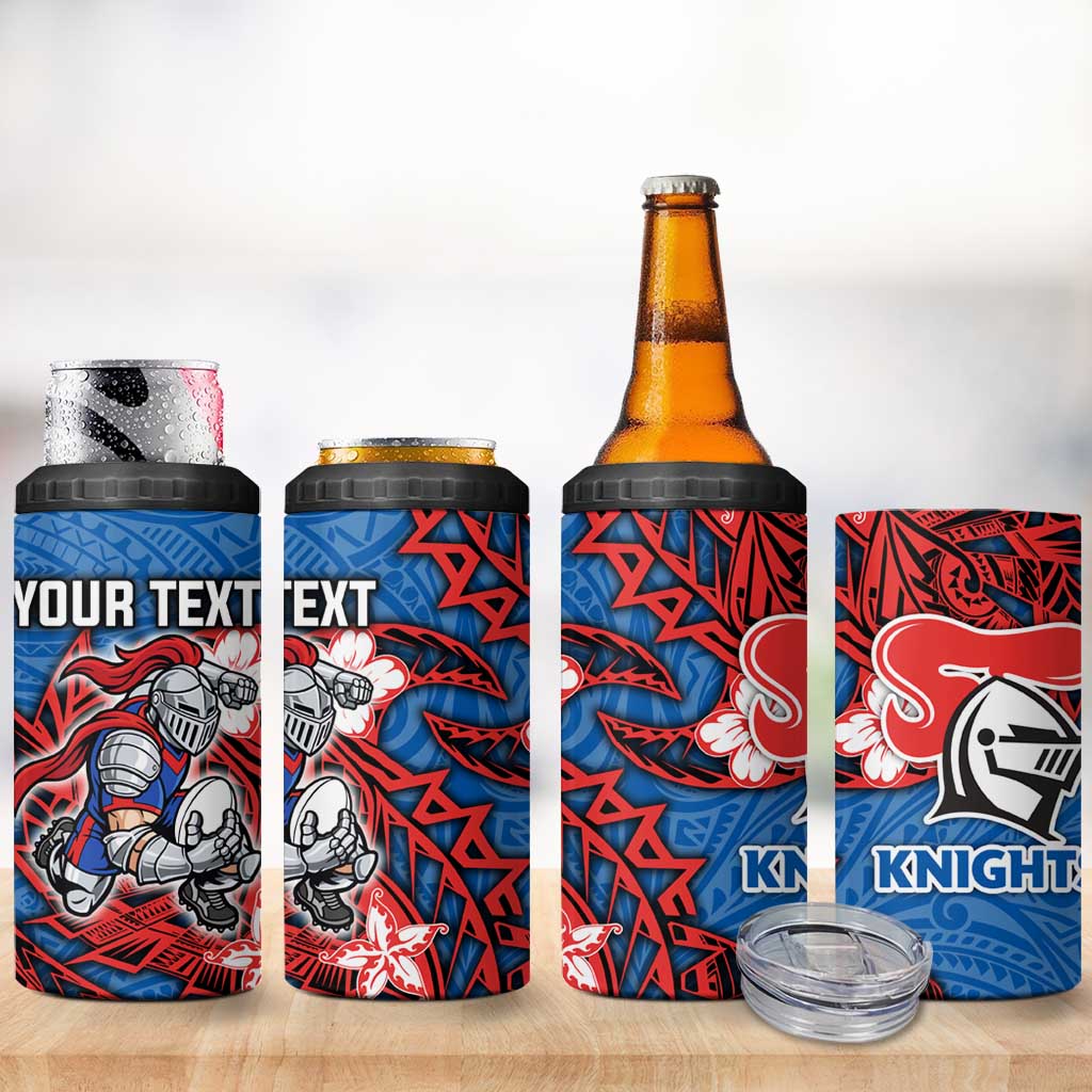Personalised Newcastle Knights 4 in 1 Can Cooler Tumbler Polynesian Tribal Pattern With Rugby Knight Mascot Art