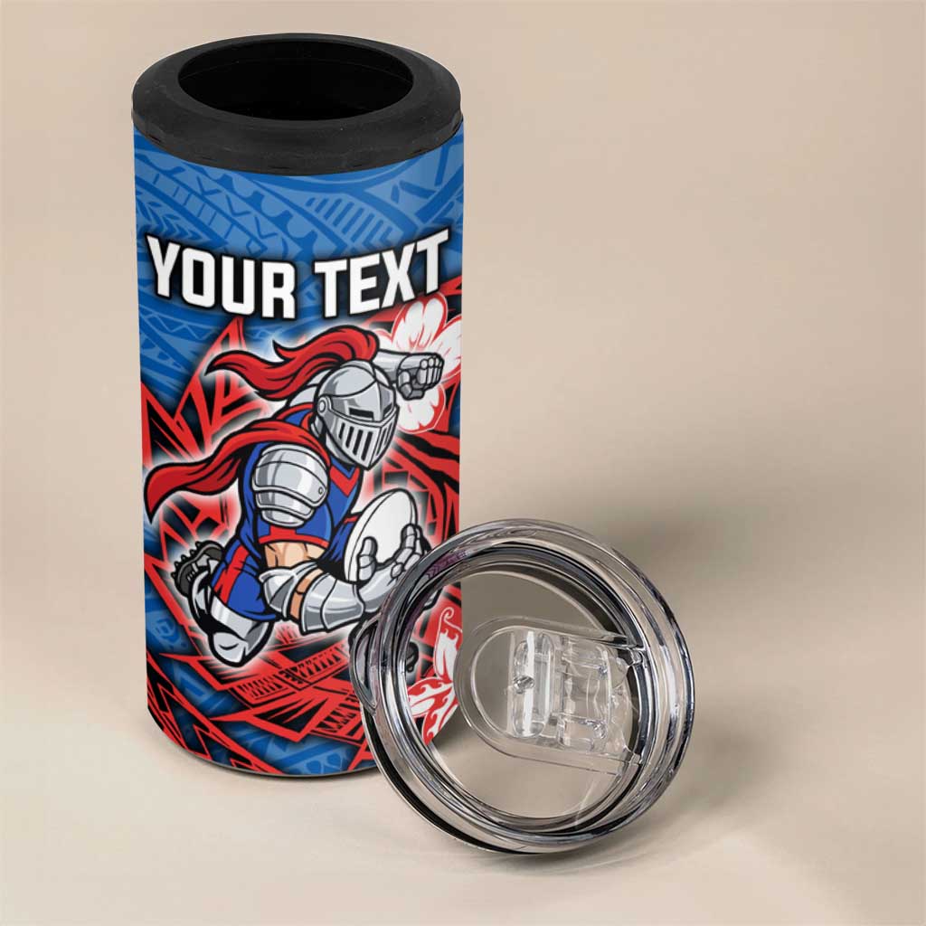 Personalised Newcastle Knights 4 in 1 Can Cooler Tumbler Polynesian Tribal Pattern With Rugby Knight Mascot Art