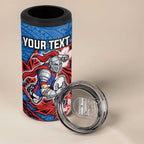 Personalised Newcastle Knights 4 in 1 Can Cooler Tumbler Polynesian Tribal Pattern With Rugby Knight Mascot Art
