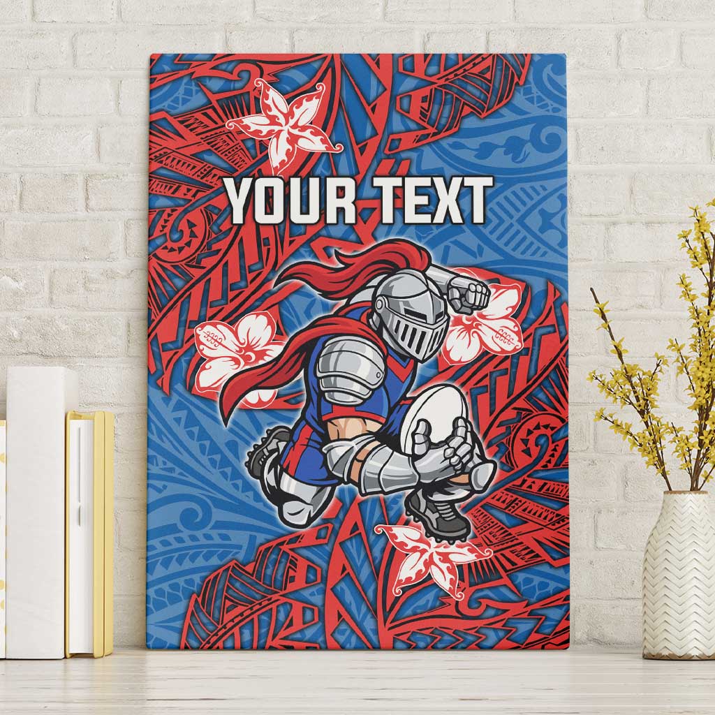 Personalised Newcastle Knights Canvas Wall Art Polynesian Tribal Pattern With Rugby Knight Mascot Art