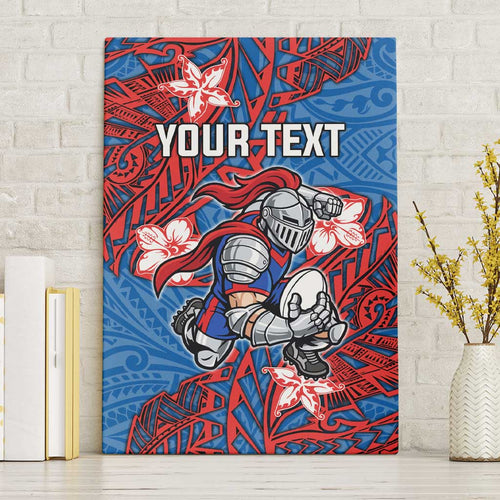Personalised Newcastle Knights Canvas Wall Art Polynesian Tribal Pattern With Rugby Knight Mascot Art