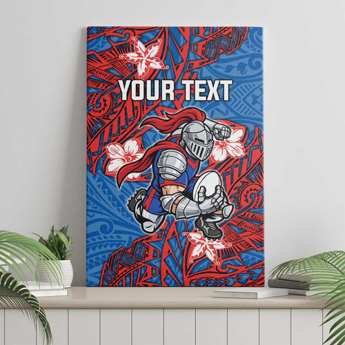 Personalised Newcastle Knights Canvas Wall Art Polynesian Tribal Pattern With Rugby Knight Mascot Art