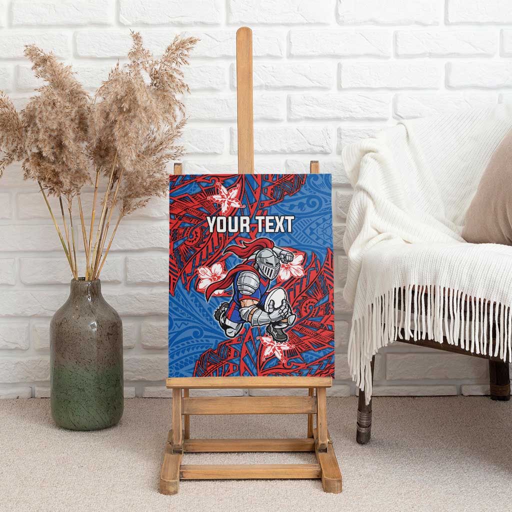Personalised Newcastle Knights Canvas Wall Art Polynesian Tribal Pattern With Rugby Knight Mascot Art