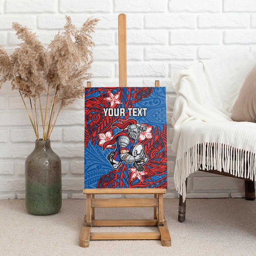 Personalised Newcastle Knights Canvas Wall Art Polynesian Tribal Pattern With Rugby Knight Mascot Art
