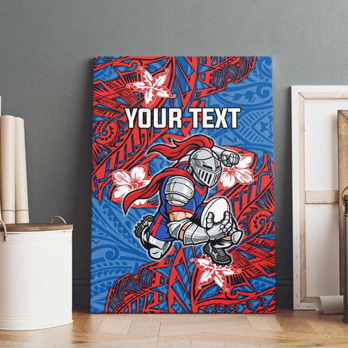 Personalised Newcastle Knights Canvas Wall Art Polynesian Tribal Pattern With Rugby Knight Mascot Art