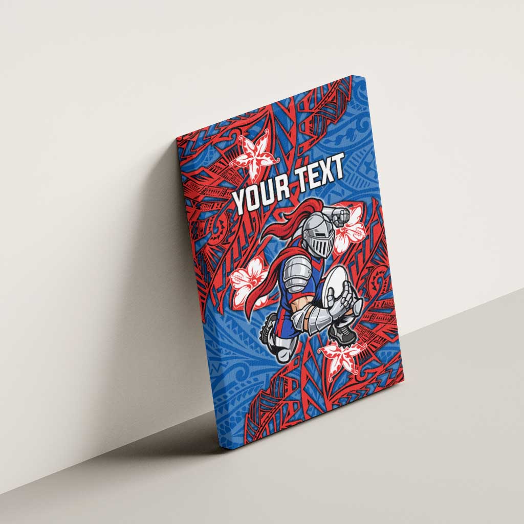 Personalised Newcastle Knights Canvas Wall Art Polynesian Tribal Pattern With Rugby Knight Mascot Art