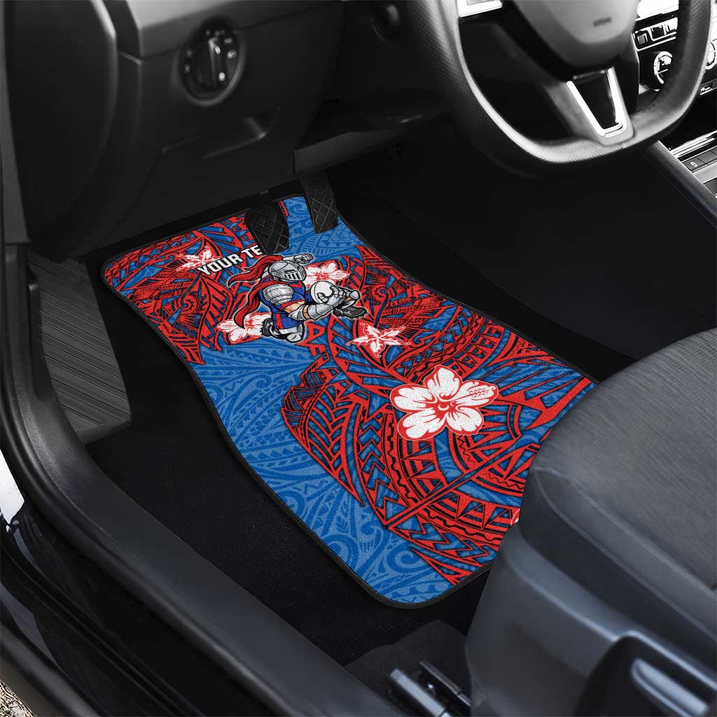 Personalised Newcastle Knights Car Mats Polynesian Tribal Pattern With Rugby Knight Mascot Art