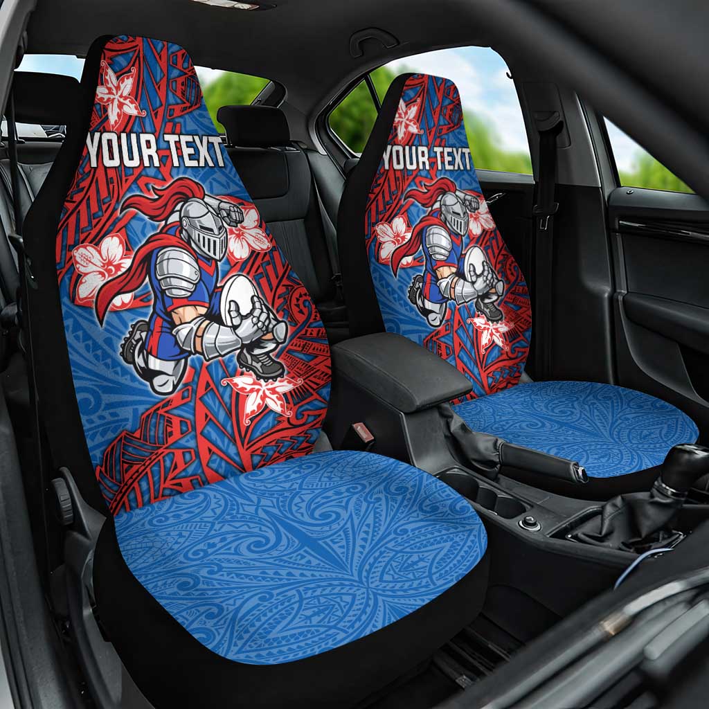 Personalised Newcastle Knights Car Seat Cover Polynesian Tribal Pattern With Rugby Knight Mascot Art
