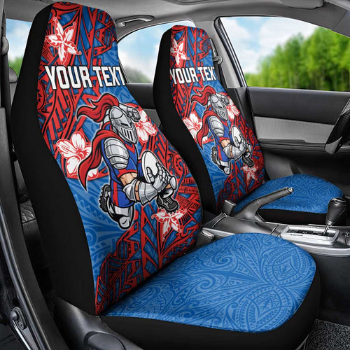 Personalised Newcastle Knights Car Seat Cover Polynesian Tribal Pattern With Rugby Knight Mascot Art