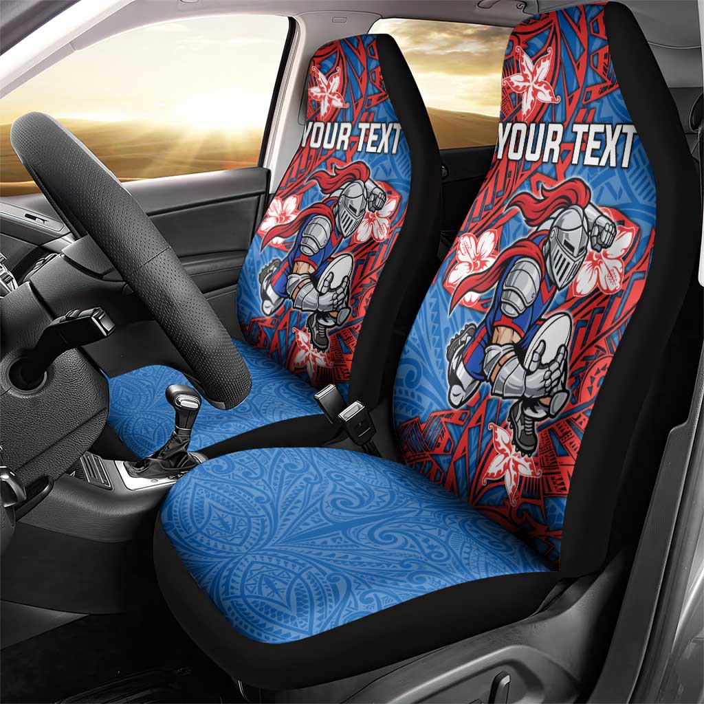 Personalised Newcastle Knights Car Seat Cover Polynesian Tribal Pattern With Rugby Knight Mascot Art