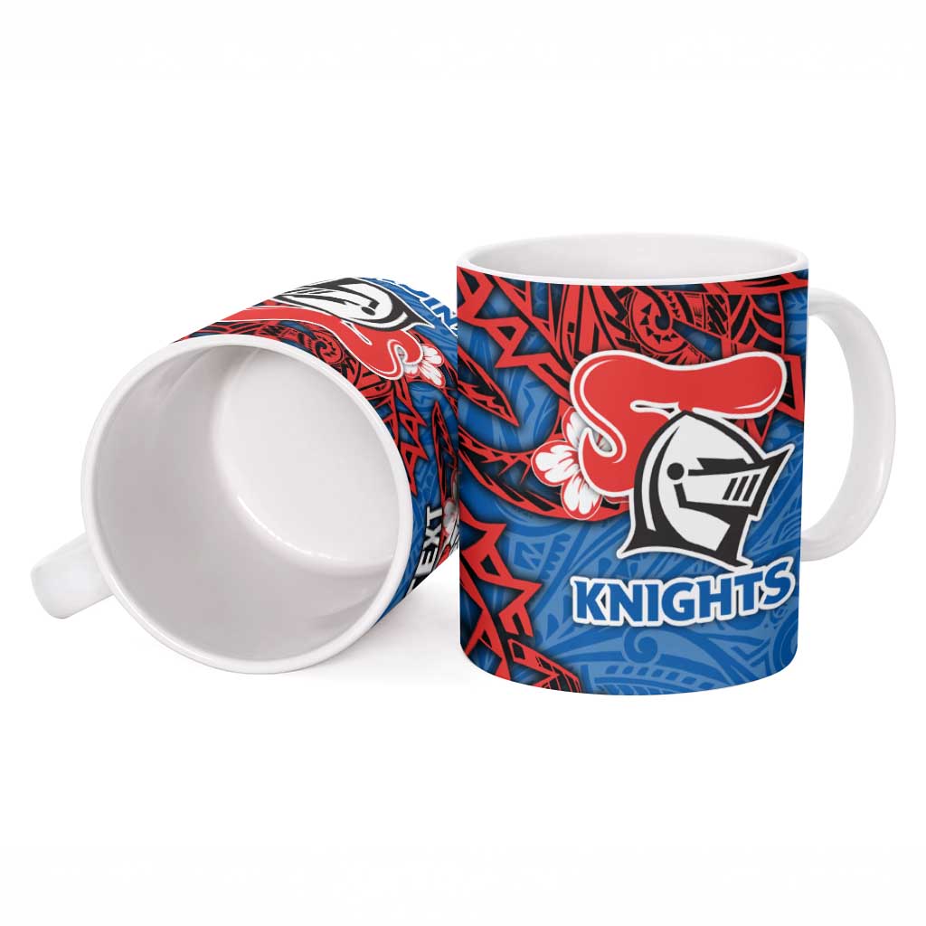 Personalised Newcastle Knights Ceramic Mug Polynesian Tribal Pattern With Rugby Knight Mascot Art