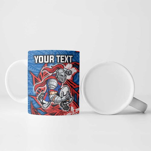 Personalised Newcastle Knights Ceramic Mug Polynesian Tribal Pattern With Rugby Knight Mascot Art