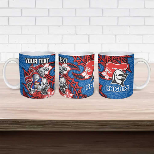 Personalised Newcastle Knights Ceramic Mug Polynesian Tribal Pattern With Rugby Knight Mascot Art