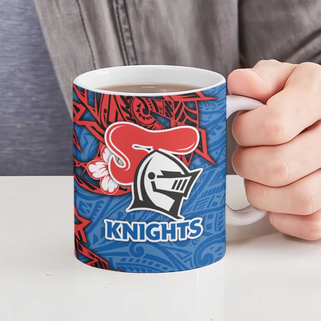 Personalised Newcastle Knights Ceramic Mug Polynesian Tribal Pattern With Rugby Knight Mascot Art