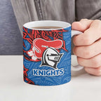 Personalised Newcastle Knights Ceramic Mug Polynesian Tribal Pattern With Rugby Knight Mascot Art