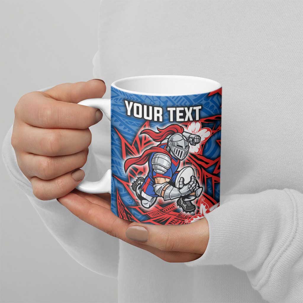 Personalised Newcastle Knights Ceramic Mug Polynesian Tribal Pattern With Rugby Knight Mascot Art