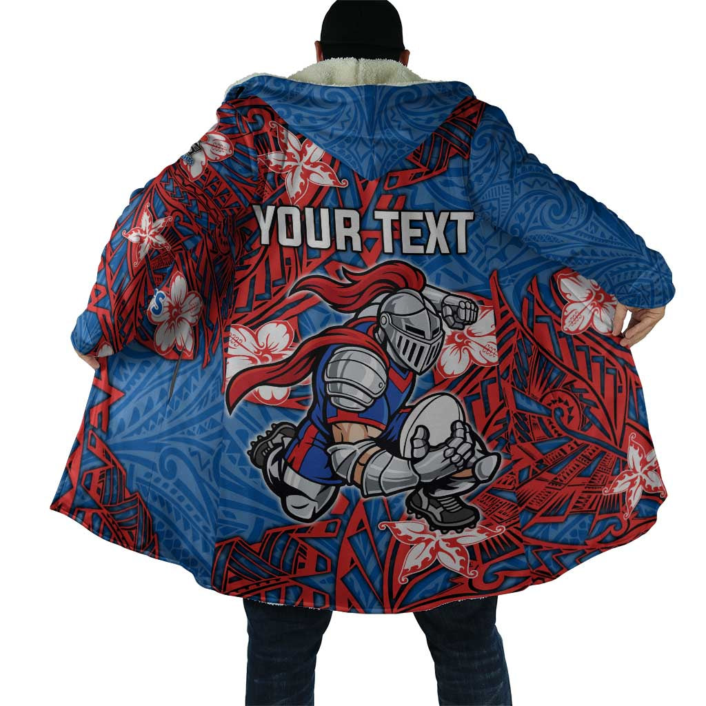 Personalised Newcastle Knights Cloak Polynesian Tribal Pattern With Rugby Knight Mascot Art