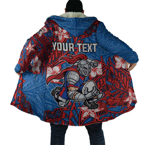 Personalised Newcastle Knights Cloak Polynesian Tribal Pattern With Rugby Knight Mascot Art