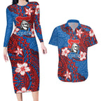 Personalised Newcastle Knights Couples Matching Long Sleeve Bodycon Dress and Hawaiian Shirt Polynesian Tribal Pattern With Rugby Knight Mascot Art