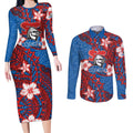 Personalised Newcastle Knights Couples Matching Long Sleeve Bodycon Dress and Long Sleeve Button Shirt Polynesian Tribal Pattern With Rugby Knight Mascot Art