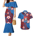 Personalised Newcastle Knights Couples Matching Mermaid Dress and Hawaiian Shirt Polynesian Tribal Pattern With Rugby Knight Mascot Art