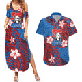 Personalised Newcastle Knights Couples Matching Summer Maxi Dress and Hawaiian Shirt Polynesian Tribal Pattern With Rugby Knight Mascot Art