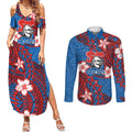Personalised Newcastle Knights Couples Matching Summer Maxi Dress and Long Sleeve Button Shirt Polynesian Tribal Pattern With Rugby Knight Mascot Art