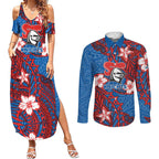 Personalised Newcastle Knights Couples Matching Summer Maxi Dress and Long Sleeve Button Shirt Polynesian Tribal Pattern With Rugby Knight Mascot Art